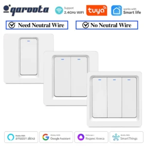 WiFi Tuya Smart Switch Push Button 1/2/3 Gang Light Wall Switches 220V No Neutral Wire Works With Alexa Google Home Smart Life