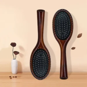 Natural Wooden Paddle Hair Brush with Metal Bristles Scalp Massage Air Cushion Comb for Detangling Hair Growth Hair Care Tool