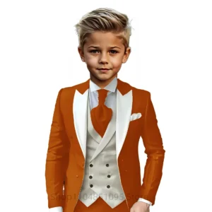 Brown 3pcs Children's Formal Suit for Boys - Host Piano Performance Catwalk Photography Costume with Blazer Vest Pants Kid Set