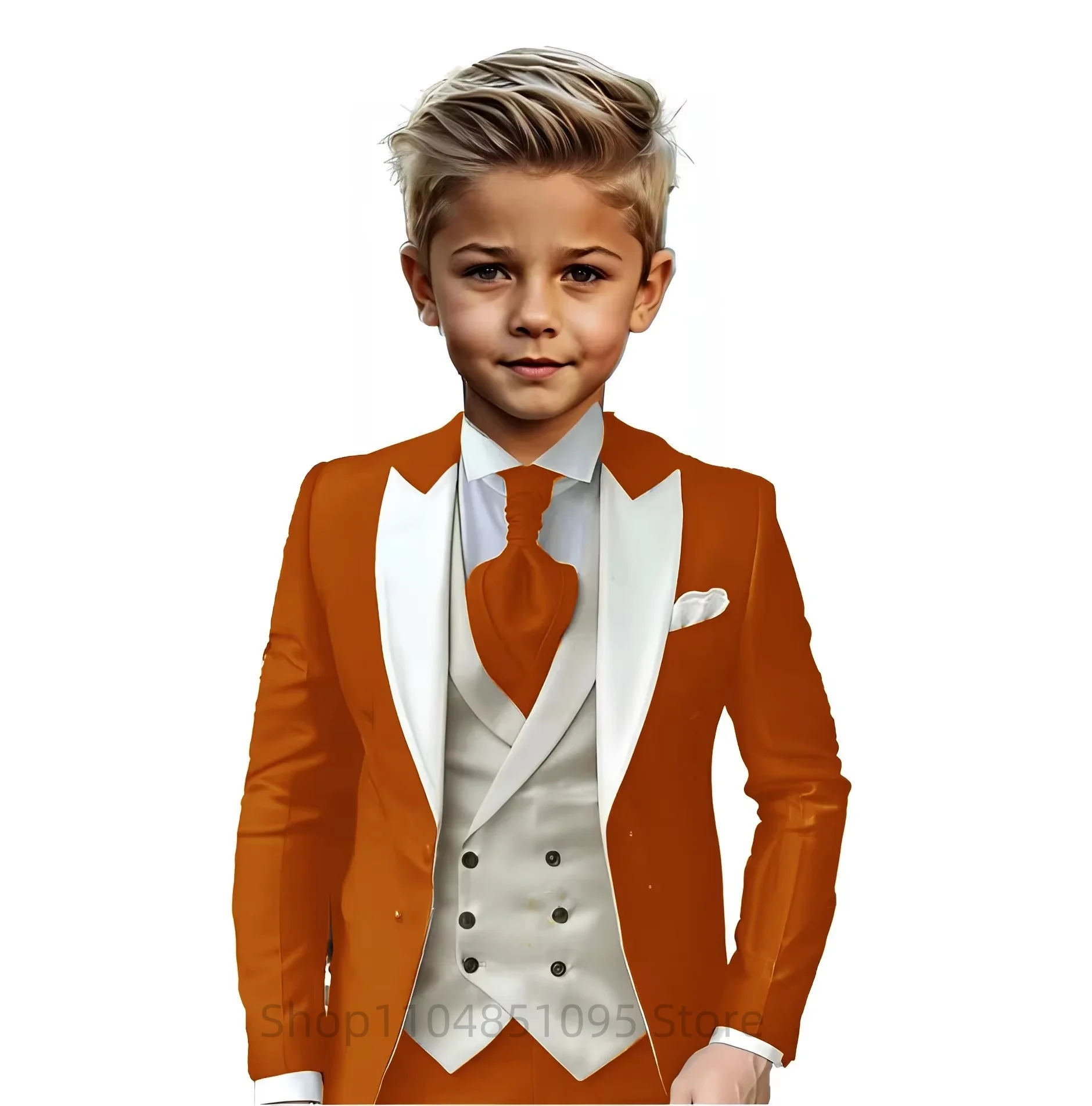 Brown 3pcs Children's Formal Suit for Boys - Host Piano Performance Catwalk Photography Costume with Blazer Vest Pants Kid Set