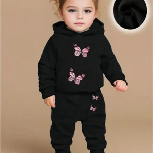 Baby Girl Baby Fashion Butterfly Pattern Hoodie+Sports Pants Two Piece Set Spring and Autumn Gift