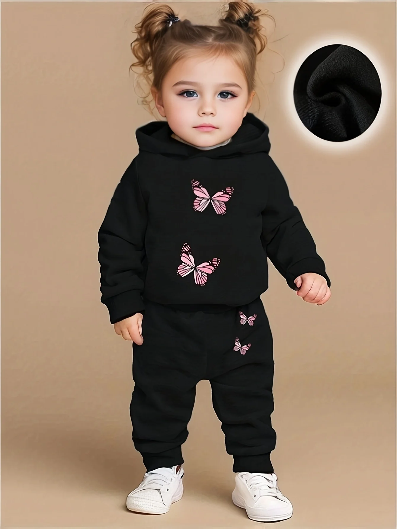 Baby Girl Baby Fashion Butterfly Pattern Hoodie+Sports Pants Two Piece Set Spring and Autumn Gift