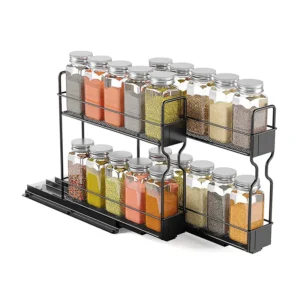2-Tier Pull Out Seasoning Rack Slide Spice Rack Organizer Kitchen Dining Room Metal Spice Drawer Box Spice Shelf Storage Rack