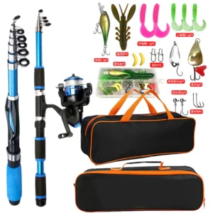 Fishing Rod Full Kits Telescopic Sea Spinning Reel Lure Set 1.8M /1.2M Travel Fishing Gear Baits Accessories Bag Beginner
