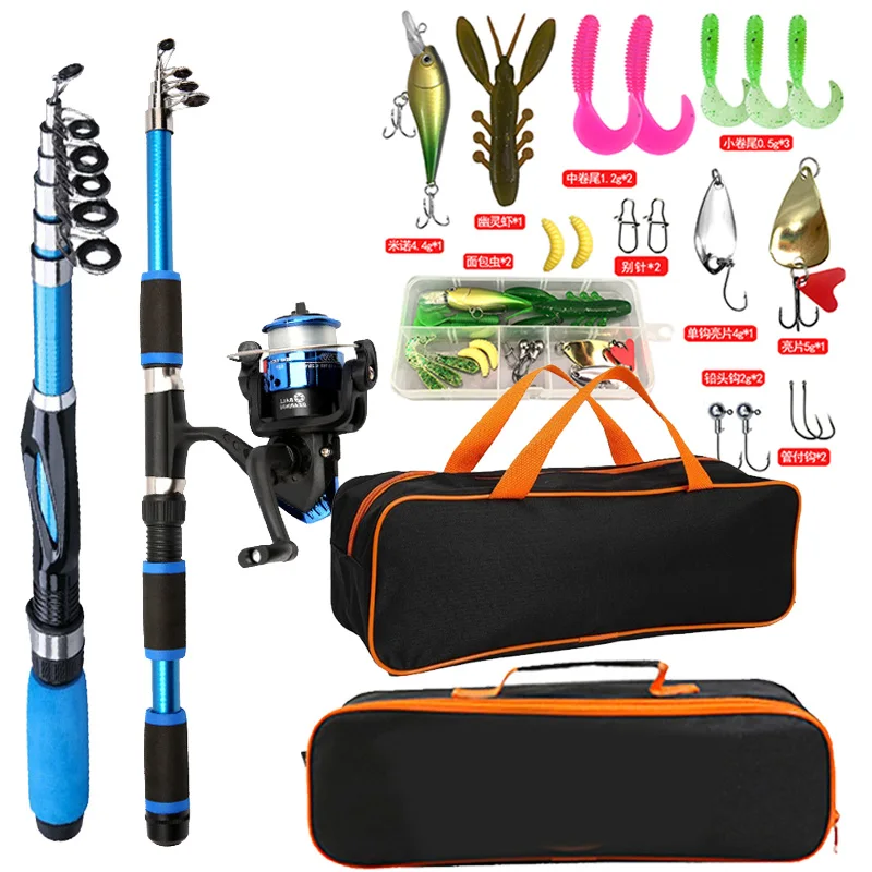 Fishing Rod Full Kits Telescopic Sea Spinning Reel Lure Set 1.8M /1.2M Travel Fishing Gear Baits Accessories Bag Beginner