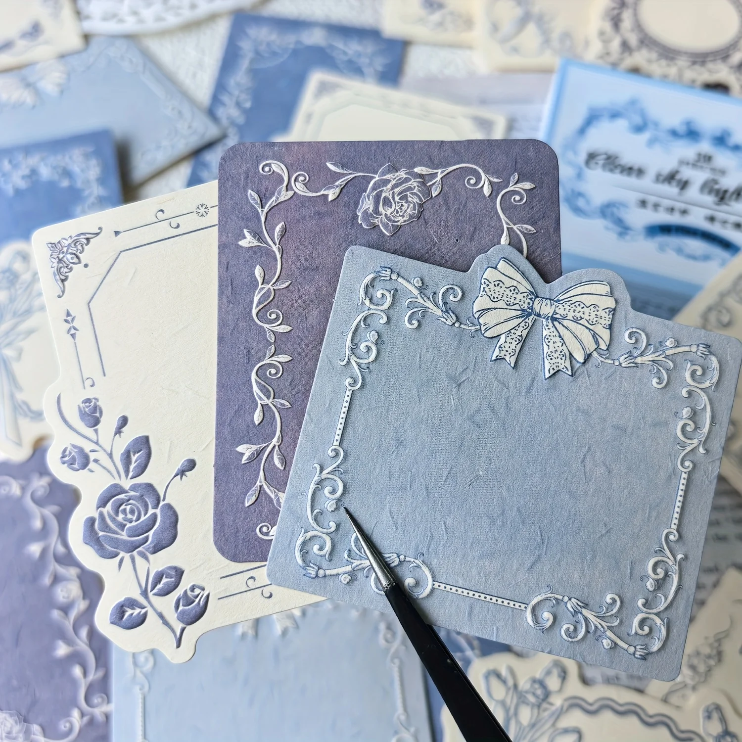 1 box of 30 sheets retro embossed floral border DIY writable decorative hard cardstock paper for scrapbooking Boxed sticky notes