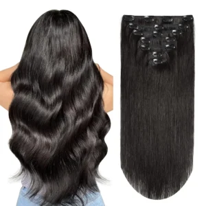 Invisible Clip in Hair Extensions Real Human Hair 7Pcs 16 Seamless Clips Natural Black Remy Straight Clip ins Hair Extensions