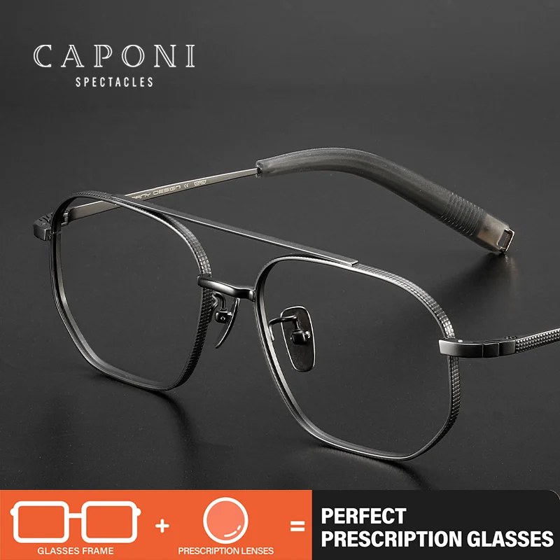 CAPONI Prescription Men Glasses Frame Titanium Retro Vintage Business Reading Glasses Myopia Computer Anti Blue Ray Frame PJ7518