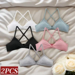 2/4Pcs/Sets Women's Deep V lingerie Cotton Bras Thin Style Unlined Bralette Sexy Comfort Triangle Cup Cross Beauty Back Bra 2026