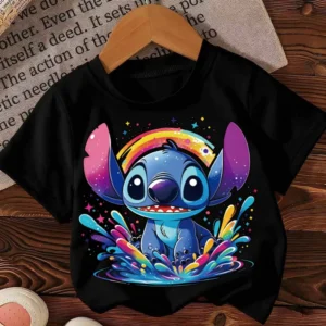 Disney Stitch Pumpkin Bow Halloween Print Girls Cotton T Shirt Kids Halloween Costume Outfit Cute Cartoon Graphic Tee Top