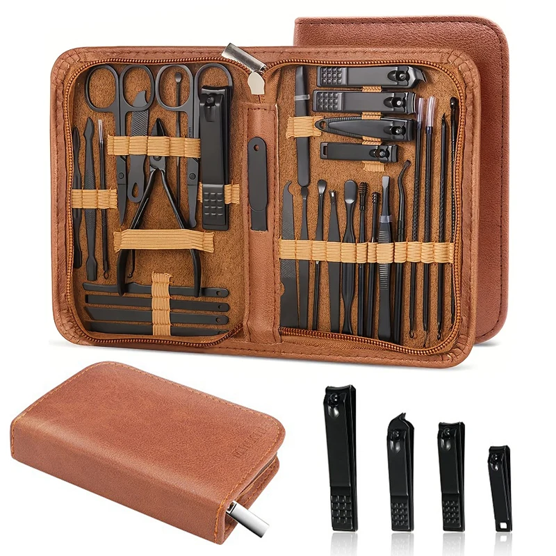 32pcs Professional Manicure Set, Stainless Steel Nail Care Tools Kit with Oil-Free Cuticle Pusher, Nail File, Nail Clippers, and