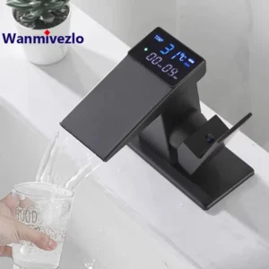 Smart Digital Display Basin Sink Faucet Hot Cold Water Temperature LED Washbasin Waterfall Taps Bathroom Deck Mixers