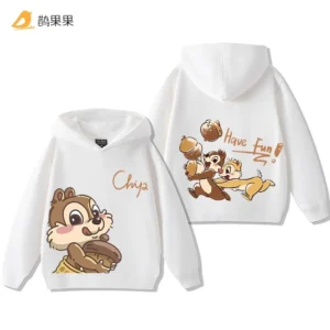 Disney Cute Fun Chip 'n' Dale Print Casual Comfortable Kids Tops Teenagers Fall and Winter Outdoor Warm Hooded Sweatshirt