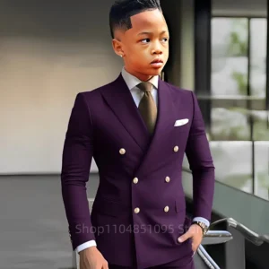 Elegant Boys Suits Double Breasted Blazer Suit 2 Piece Set Peak Lapel Jacket Pants Wedding Party Formal Occasion Kid's Suits