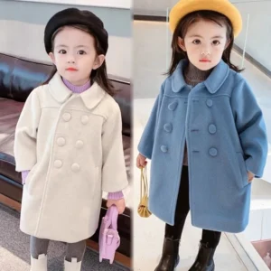 Girl's Woolen Cotton Coats Autumn Winter Trench Jacket Baby Girl Fashion Style Double-breasted Clothes For Kids Outerwear