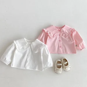 New stylish and fashionable spring and autumn baby shirt for infants and toddlers, long-sleeved shirt with a large lapel