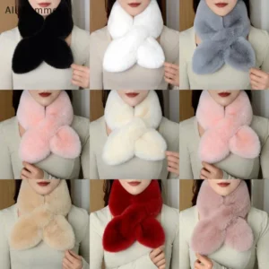 Winter Faux Rabbit Fur Scarf For Women Girls Scarf Soft Plush Scarves Solid Color Neck Collar Warmer Stuff Christmas Gifts
