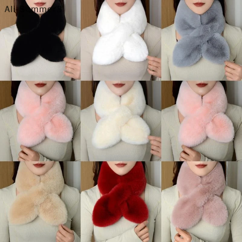 Winter Faux Rabbit Fur Scarf For Women Girls Scarf Soft Plush Scarves Solid Color Neck Collar Warmer Stuff Christmas Gifts