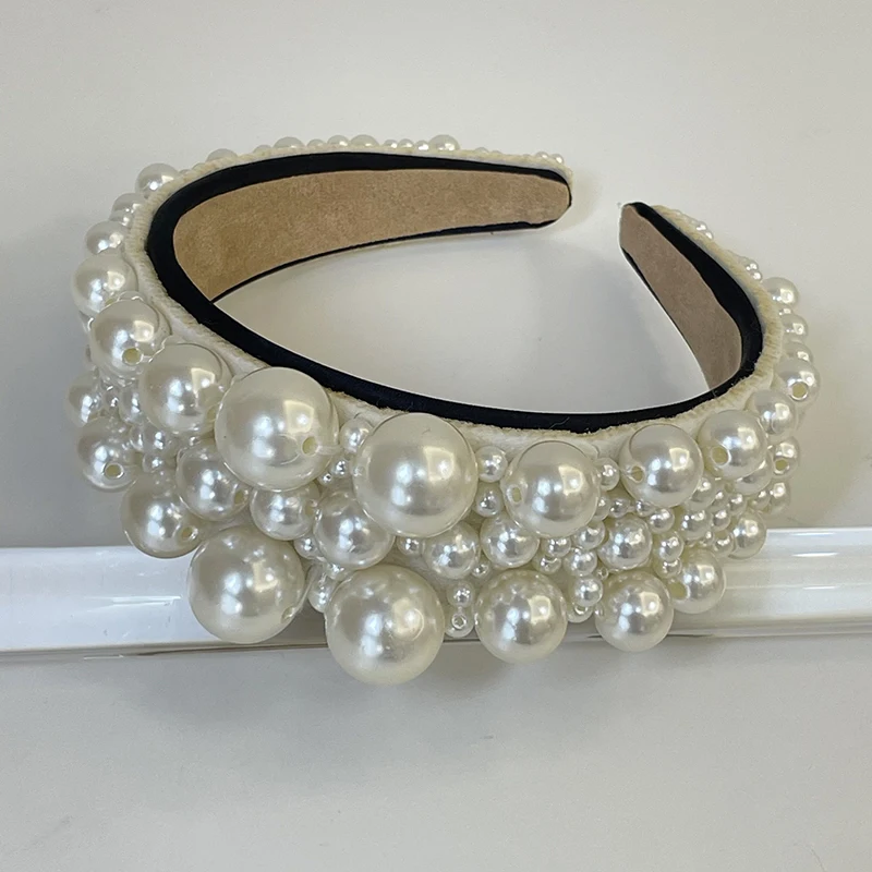Women Girls Baroque Luxury Bohemian Big Pearl Flower Hairband Headband Adult Hair Accessories Hair Jewley