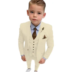 Beige High Quality Boy Suits Slim Fit Single Breasted Notch Lapel Elegant Boy 3 Piece Jacket Pants Vest Formal Kids Party Sets
