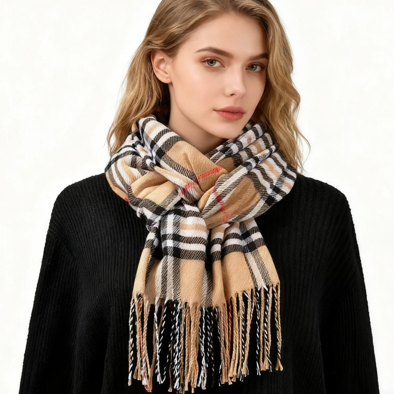 1PCPlaid Scarf Tassel Design Classic Checked Pattern Soft Warm Winter Fashion Accessory For Women Elegant Large Scarf Shawl Wrap