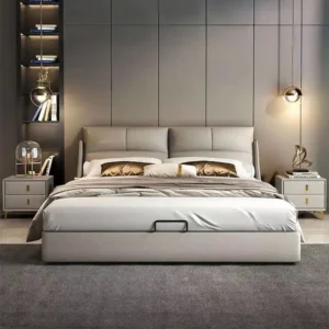 Italian light luxury leather bed simple modern small apartment 1.8 meters double bed master bedroom marriage bed 1.5m storage so