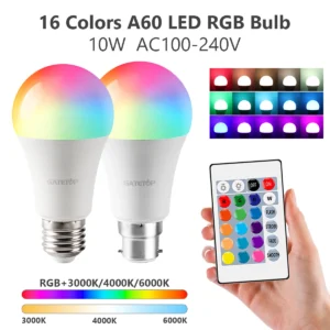 1-10pcs E27 B22 RGB Dimmable Bulb 110V 220V Lamp Smart 24 Key Remote Control RGBW Light dimming Bulbs for livingroom
