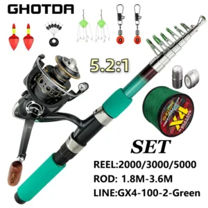 Portable Sea Fishing Rod Reel Full Kit 1.8-3.6m Telescopic Pole and BK2000-5000 Series Spool with Hook Line Fishing Tackle Pesca