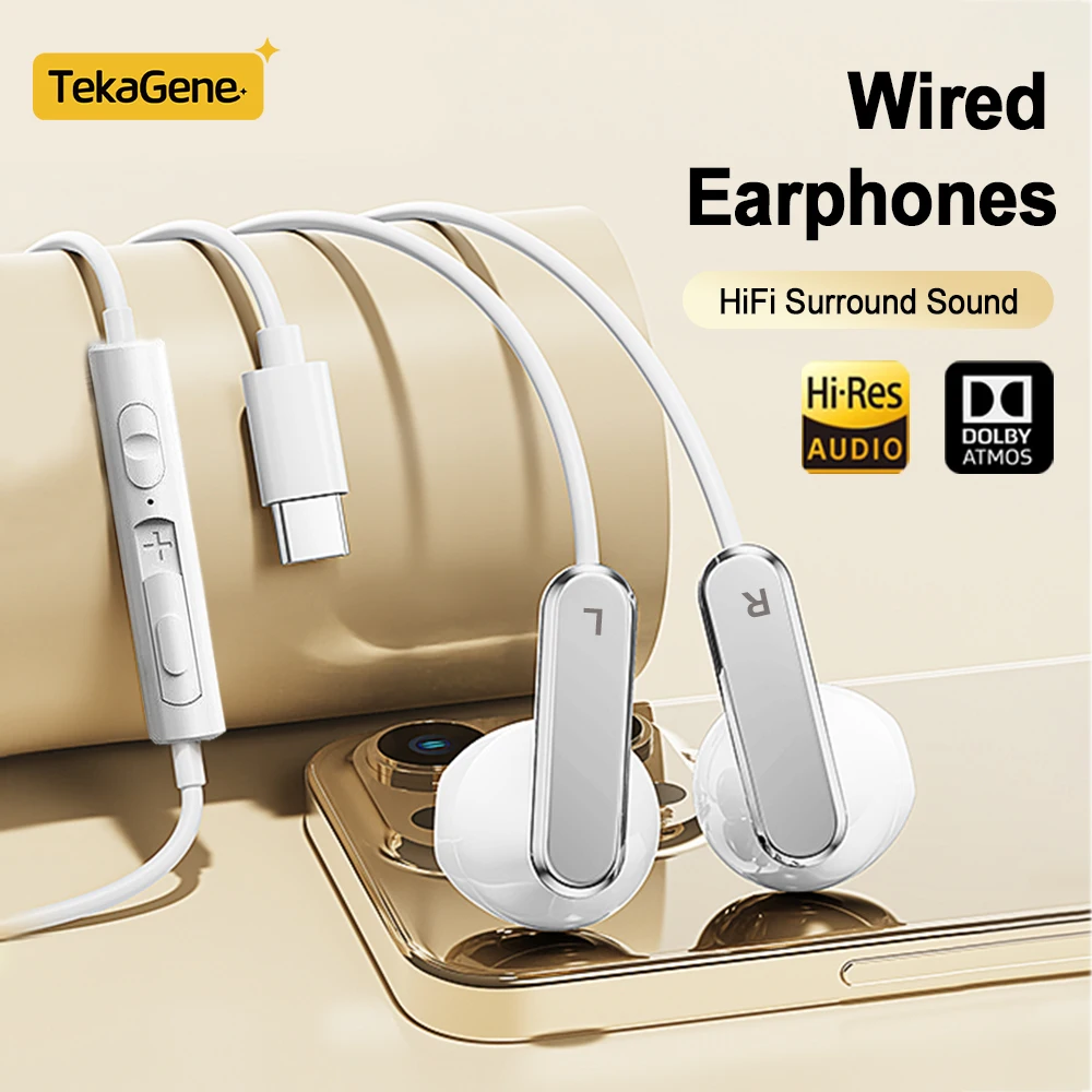 USB Type C Headphones HiFi Bass Stereo Volume Control Wired Earphones 3.5mm Gaming Headsets For iPhone 17 Samsung Galaxy XiaoMi
