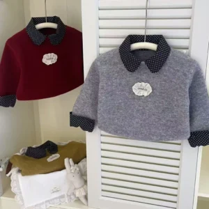 Sweater 2025 Autumn Winter New Childrens Clothing Korean Style Boys and Girls Fashionable Lovely Pure Color Lapel Simple Sweater