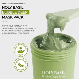 Carbonic Acid Holy Basil Bubble Mud Mask Exfoliating Cleansing Remove Blackhead Shrink Pore Oil Control Soothe The Skin 90g