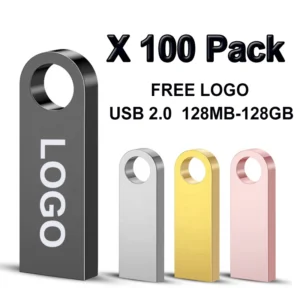 100PCS/lot Metal Pen Drive 64GB 32GB 16GB USB Flash Drive 8GB 4GB U Disk Key Stick 2GB 1GB 128MB 256MB Memory Pendrive Free Logo