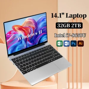 NEW 14.1" Portable Laptop Windows 11 32GB 2TB Gaming Computer PC Intel Core i7 8650U Gamer office Notebook 1920*1080 HD