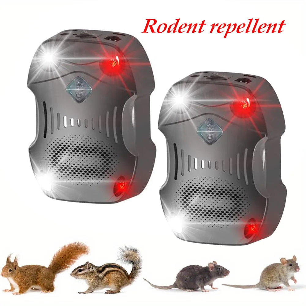 The ultrasonic rodent repellent device comes with an LED light and can adjust the sound wave intensity .For repelling rodents.
