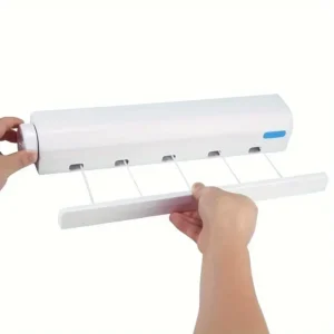 Retractable Clothes Drying Rope 3.75m Clothesline 5 Wires Wall Mounted Shrinkable Plastic Laundry Hanger Indoor Drying Rack