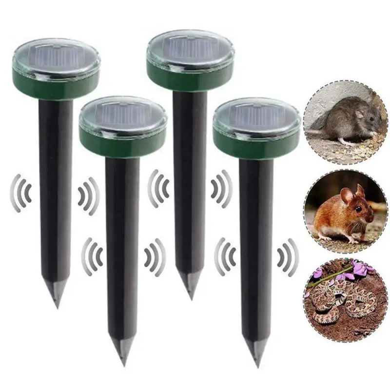 2/4Pcs Ultrasonic Solar Power Pest Outdoor Repellent for Snake Mosquitoes Mouse Mole Animal LED Light Repeller Yard Garden