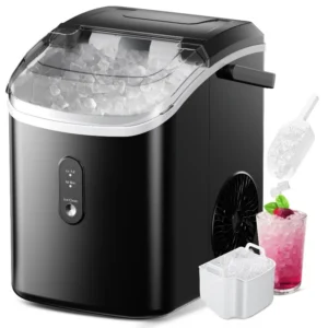 SIMZLIFE Nugget Ice Maker Countertop 34lbs Per Day Removable Cover Auto-Cleaning Portable Sonic Ice Maker for Home Party Camping