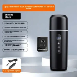 USB Powered Car Heating Water Bottle 500ML, 12V 24V Electric Heated Thermos, Portable Travel Cup for Car & Commuting