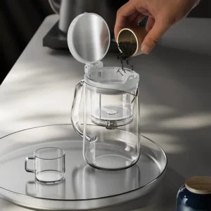 KAMJOVE 380/500ml Full Glass Filter Chamber Press-Type Tea-Water Separation Tea Pot Infuser for Tea and Water Separation