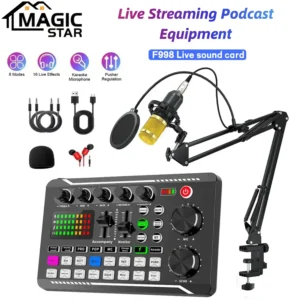 Live Podcast Equipment Set, with BM800 studio microphone, audio mixer supports a variety of sound effects, for PC,live broadcast