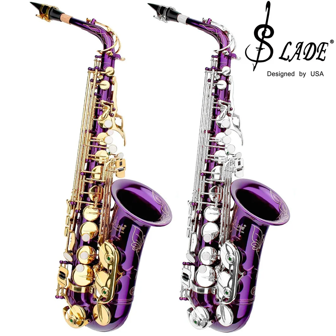 SLADE Purple Alto Saxophone Beginners Students Purple Gold/Silver Key E Flat Saxophone Complete Set with Box Cloth Gloves Strap